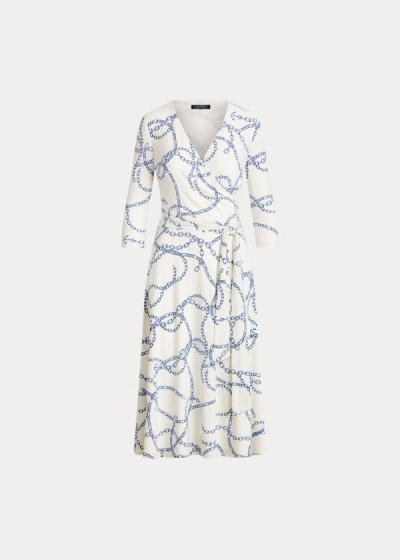 Vestidos Ralph Lauren Mujer Creme / Azules - Printed Jersey Surplice - WUYBF9018